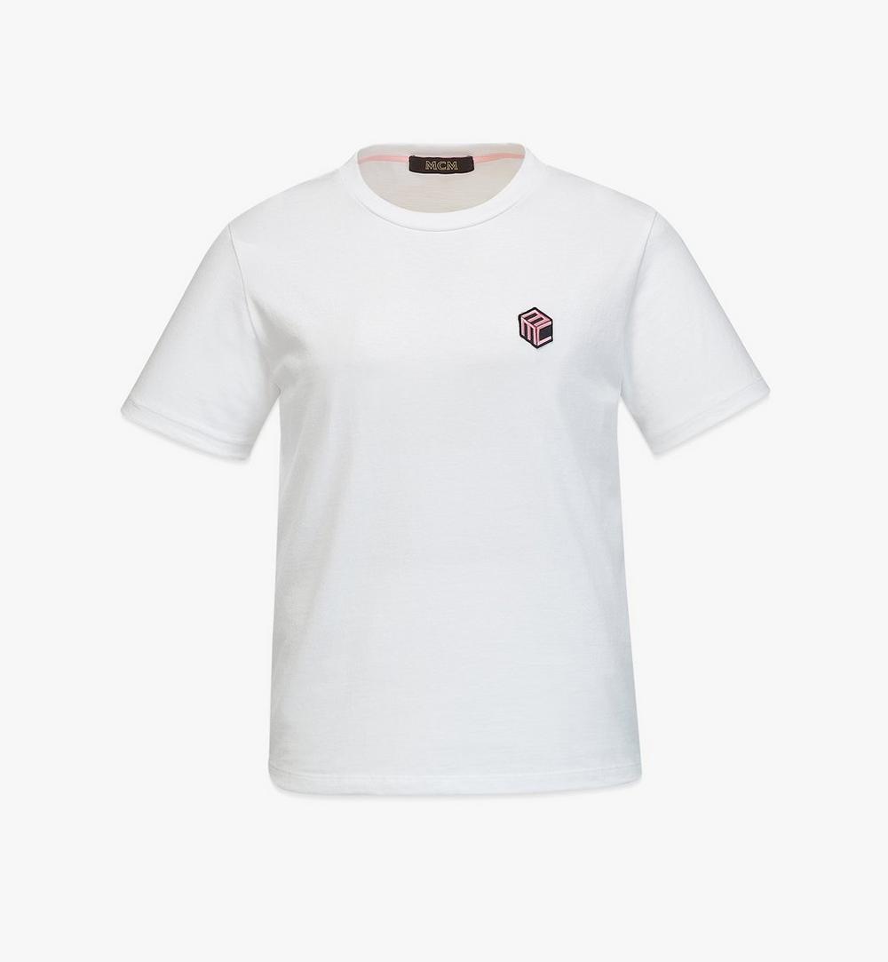 女士立方形品牌標誌有機棉 T 恤 1